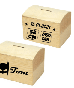 Houten geboorte spaarpot batman