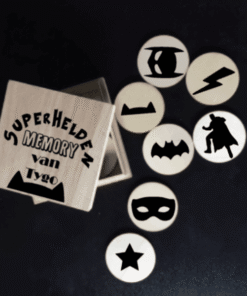 houten superhelden memory in doosje
