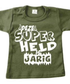 baby kinder tshirt Deze superheld is jarig