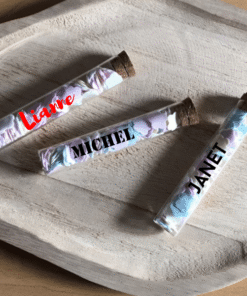 glazen buisje confetti handzeep met naam