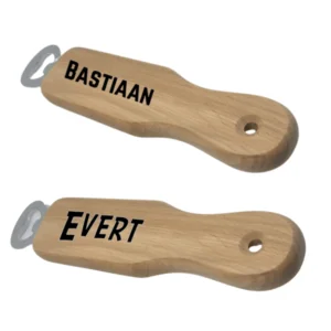 Flessenopener met houten handvat met naam