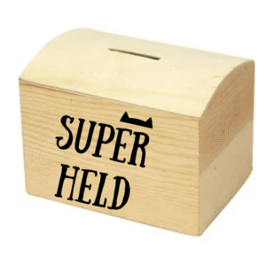 Houten spaarpot Superheld